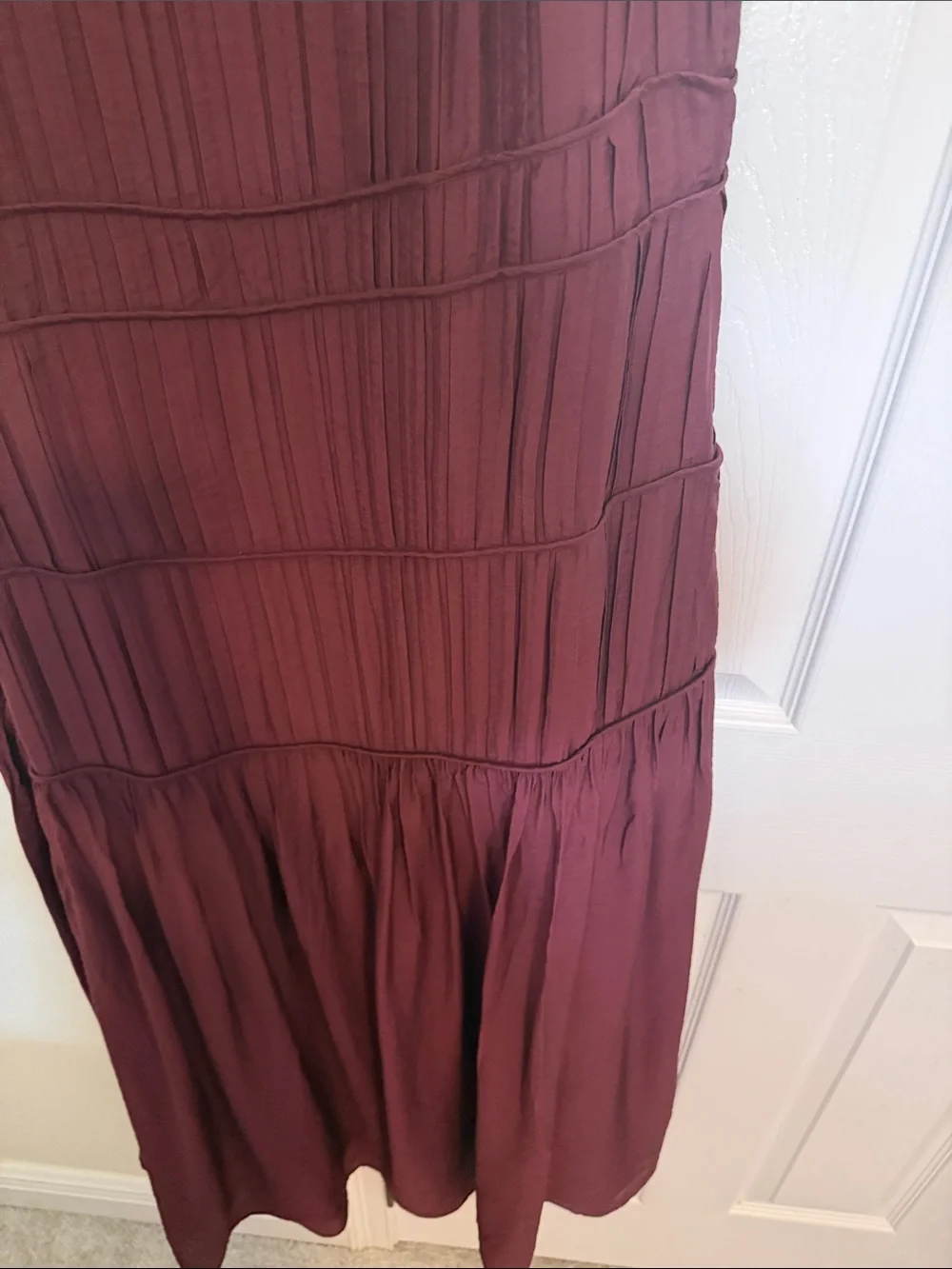 H&M Sleeveless Burgundy Maxi Dress with Pleated Panels